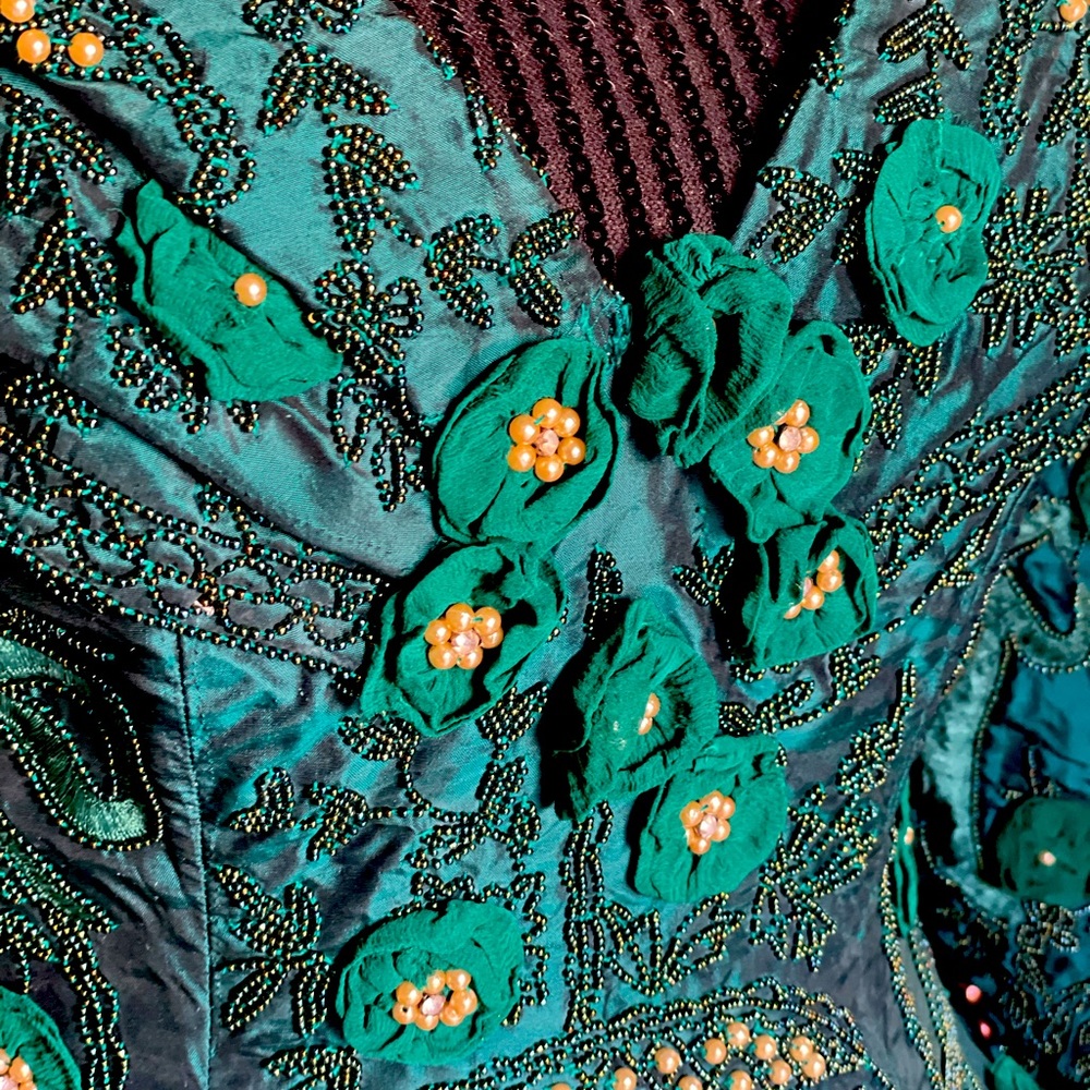 COPY -  New Beautiful embroidered green silk Eavis & Brown dress.